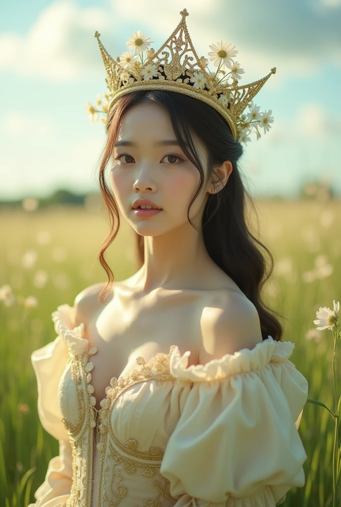 Create a photo of Jennie from the Kpop group Blackpink as a princess in a field