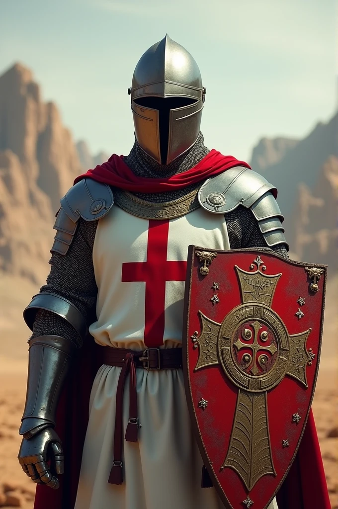 Knight Templar with the medal of Saint Benedict on the shield