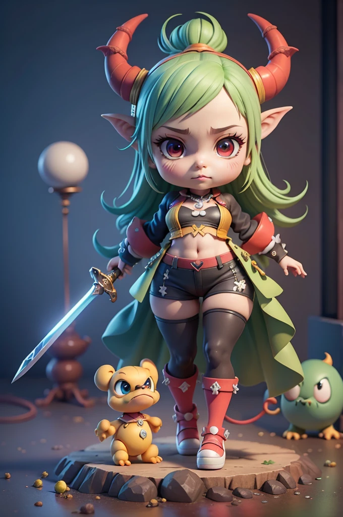 Melhor qualidade,(extremely detalhado 8k CG unit wallpaper), An image of Vanellope with an athletic and flat body wearing short clothes while squatting on a street at night,(camel toe is obviously visible), Is it possible to see Vanellope in full