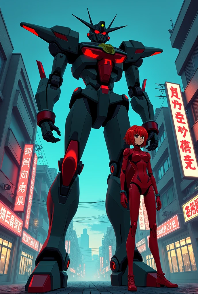 Eva,Asuka,Showa Year Japanese Manga Style,Movie quality,Vintage nostalgia,Eva 初号机背景,Asuka站立