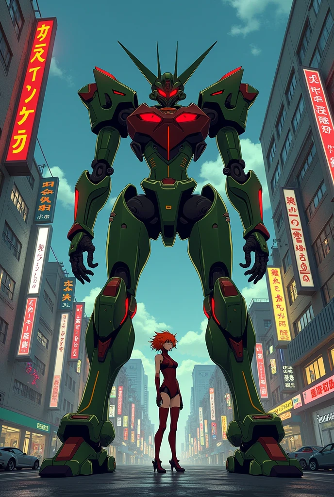 Eva,Asuka,Showa Year Japanese Manga Style,Movie quality,Vintage nostalgia,Eva 初号机背景,Asuka站立