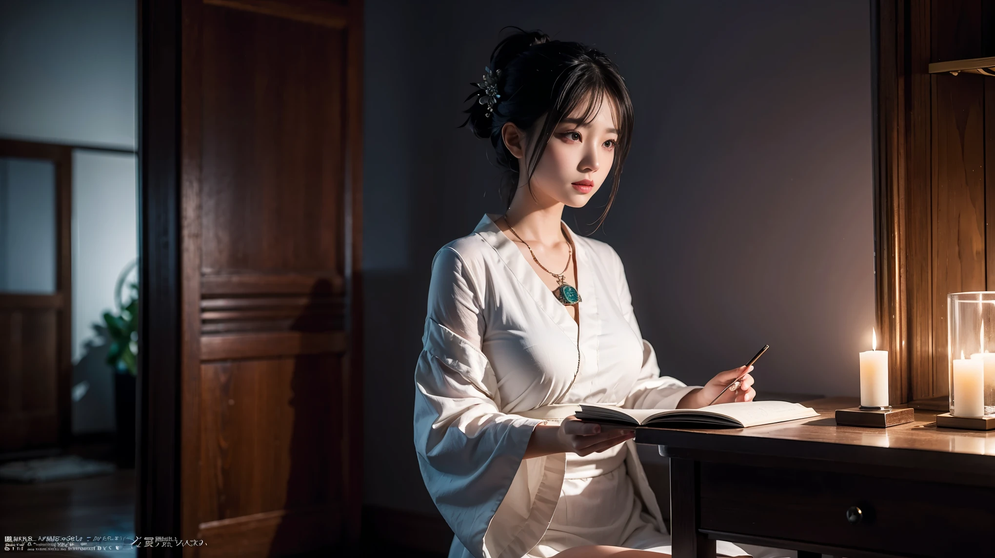 (One person:1.3),alone,__Body parts__,, Official Art, unity 8k wallpaper, Super detailed, beautiful and aesthetic, beautiful, masterpiece, Highest quality,A fantastic atmosphere, Calm palette, Calm mood, Soft Shading,, Shrine maiden, incantation, Amulet Familiar, Shrine maidenの務め,