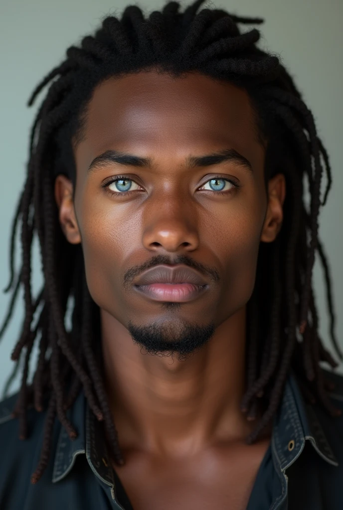 (photorealism:1.2)
Africa American male with long straight hair with light blue eyes