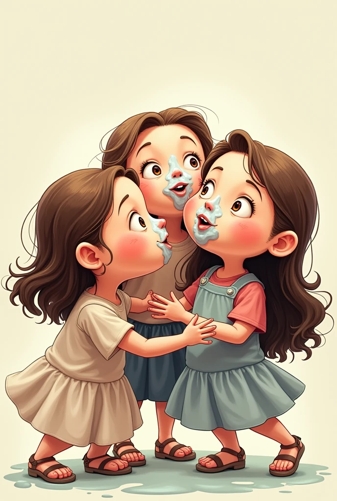 Three sisters covering their noses with snot