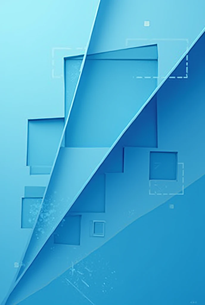 Several lines are drawn from the top left to the center.。The end of the line is dotted and the rest is solid。Overall geometric space。The whole piece is bluish in color, and in the background are two overlapping squares.。