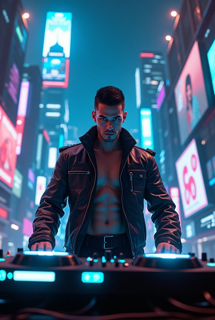 Futuristic cyberpunk male dj