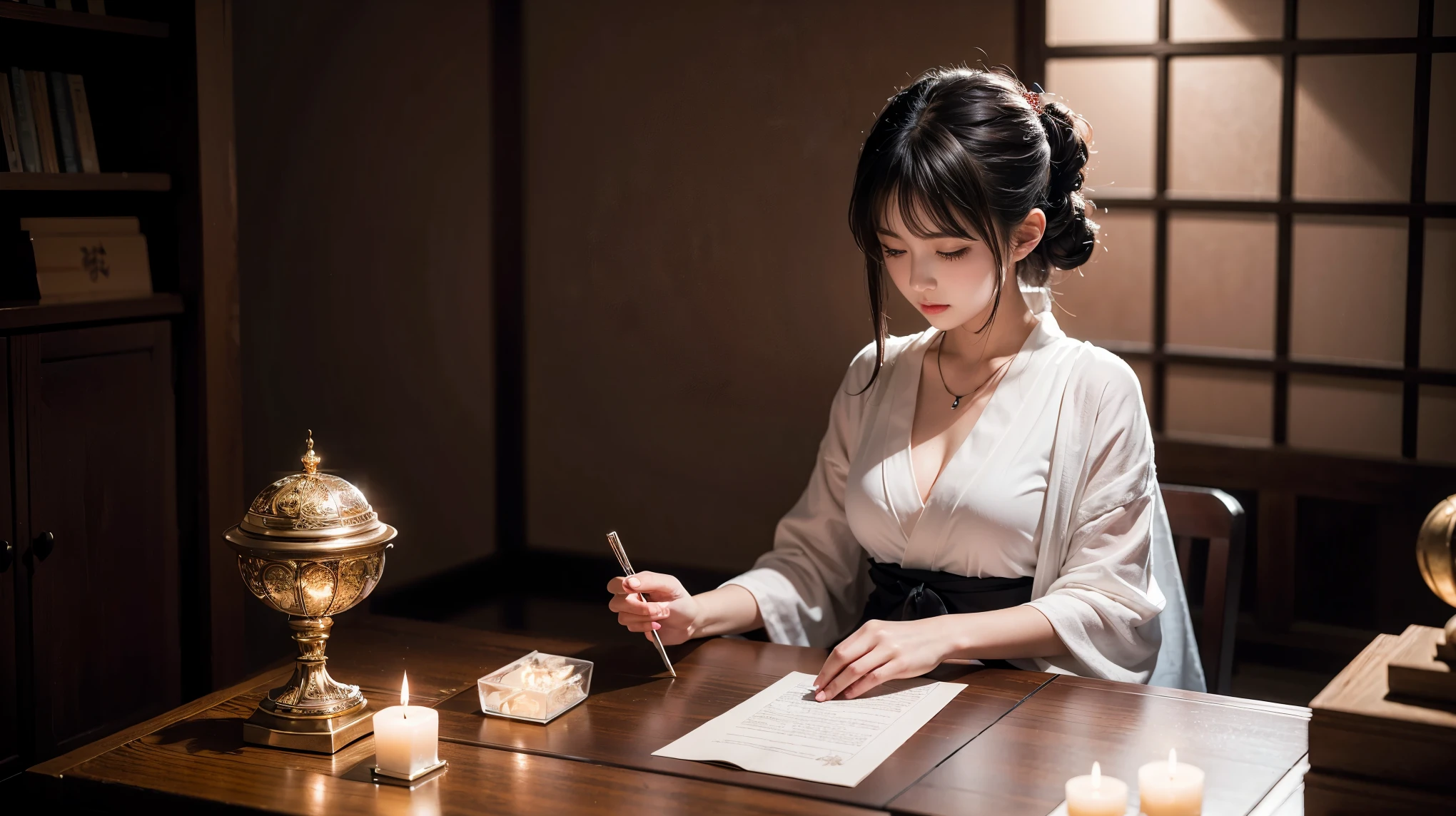 (One person:1.3),alone,__Body parts__,, Official Art, unity 8k wallpaper, Super detailed, beautiful and aesthetic, beautiful, masterpiece, Highest quality,A fantastic atmosphere, Calm palette, Calm mood, Soft Shading,, Shrine maiden, incantation, Amulet Familiar, Shrine maidenの務め,
