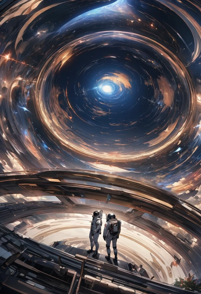 (Highest quality, 4K, Super detailed, High resolution, masterpiece: 1.2),Characters seen from afar: There are characters that can be seen from afar, Located on a high observation deck. Small compared to the surrounding area, Emphasize the size of the ship. The character is wearing a space suit, With flashing lights and mechanical details.
Space View: From the opening of the ship, A vast starry sky can be seen. The stars are unevenly distributed, Create a variety of densities、Suggests the distance of some celestial objects.