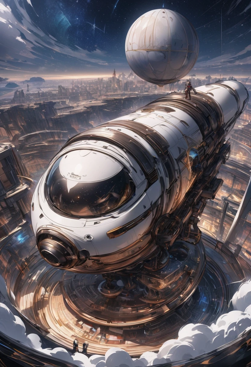 (Highest quality, 4K, Super detailed, High resolution, masterpiece: 1.2),Characters seen from afar: There are characters that can be seen from afar, Located on a high observation deck. Small compared to the surrounding area, Emphasize the size of the ship. The character is wearing a space suit, With flashing lights and mechanical details.
Space View: From the opening of the ship, A vast starry sky can be seen. The stars are unevenly distributed, Create a variety of densities、Suggests the distance of some celestial objects.