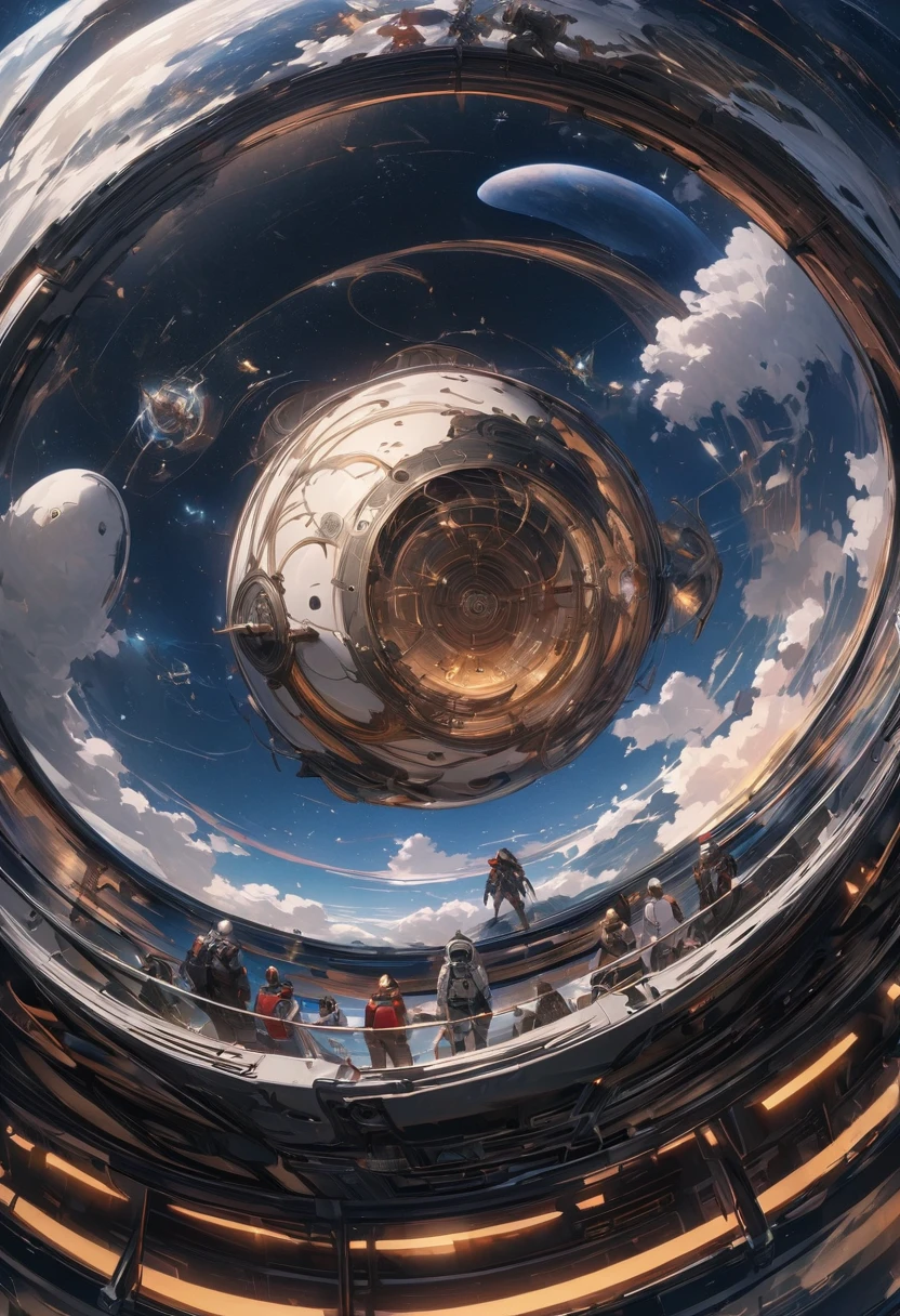 (Highest quality, 4K, Super detailed, High resolution, masterpiece: 1.2),Characters seen from afar: There are characters that can be seen from afar, Located on a high observation deck. Small compared to the surrounding area, Emphasize the size of the ship. The character is wearing a space suit, With flashing lights and mechanical details.
Space View: From the opening of the ship, A vast starry sky can be seen. The stars are unevenly distributed, Create a variety of densities、Suggests the distance of some celestial objects.