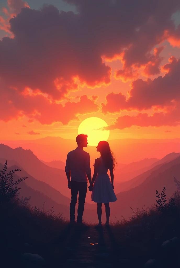 An unknown man and woman watching the sunset