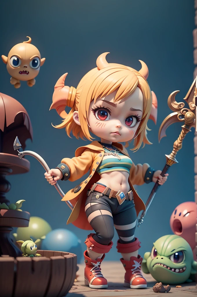 character inspired by mario bros, mic, long-sleeved blouse with black and white stripes, blouse with stripes, different colors, Small shorts or legging pants, small waist, corpo mic, blouse with stripes, CG, striped shirt, striped sock, based on ((kingdom hearts)), (kingdom hearts), without a hat, colourful hair, takes bowser, ((striped shirt)), subsurface alta, hight subsurface, occlusion environment, big sword in hand, greatsword, carrying sword, segurando greatsword, skin natural, ((large video game decorations)), Sword and shield, ((castlevania)), dark animals in the background, dark dolls in the scene, monsters in the scene, Panning, (very big tits), dark theme, mask covering the mouth, monsters in the background, character in the center of the scene, diffuse color blue, dark blue color, detailed, sensual ao extremo, full body, creatures in around, ((demons and dragons)),((demons and dragons)),((só de calcinha)),((lingeriee))