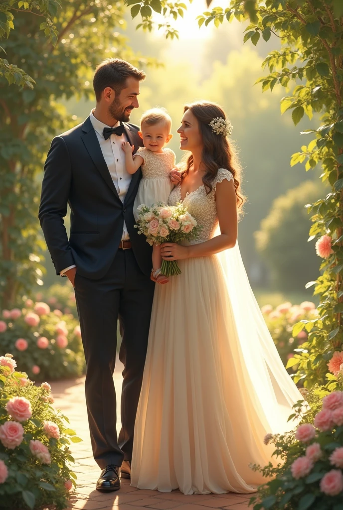 The groom and the bride and their daughter