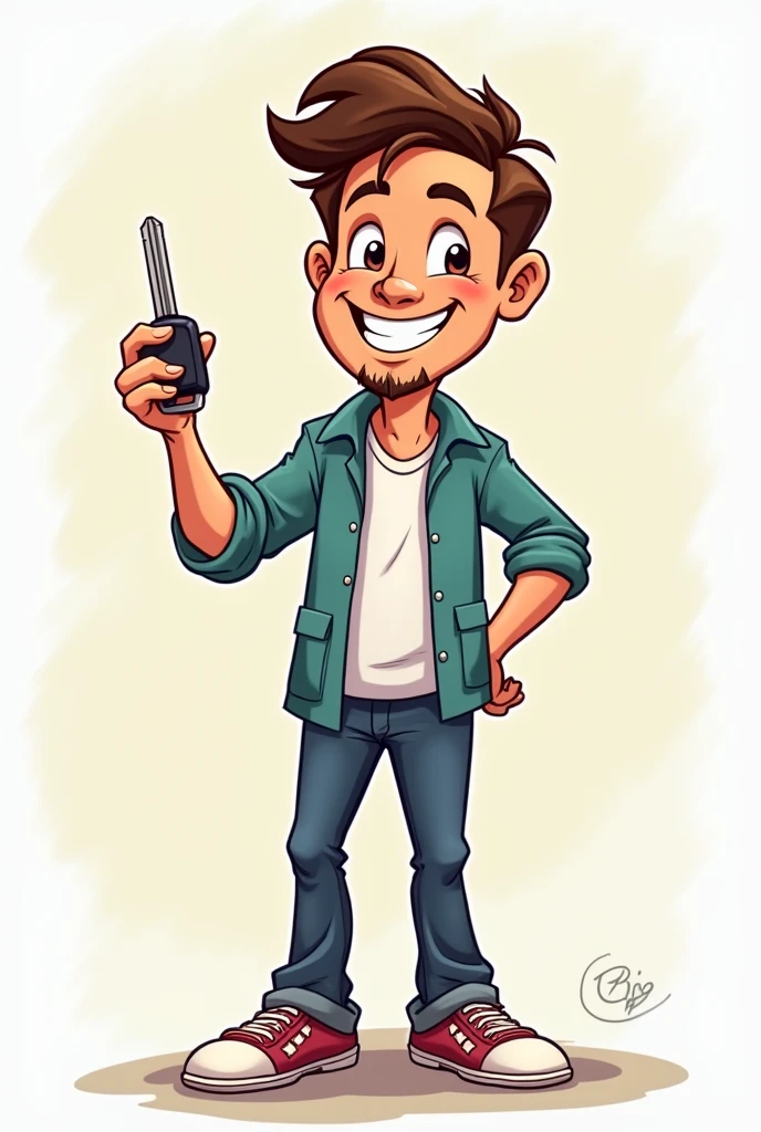 Cartoon of a man presenting a car key 