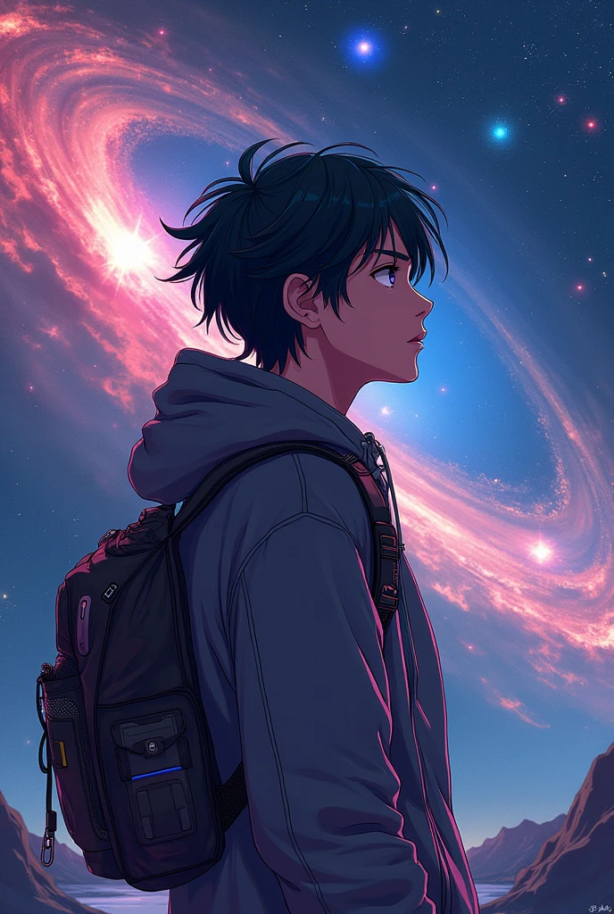 Anime style rapper looking at the universe