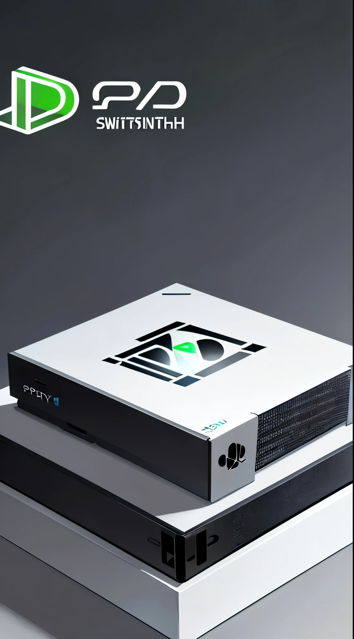 Game console, (NintendoSwitch combined with PlayStation and Xbox360), futuristic design, simple background, advertising game console, made of stone, ((stone monument design))