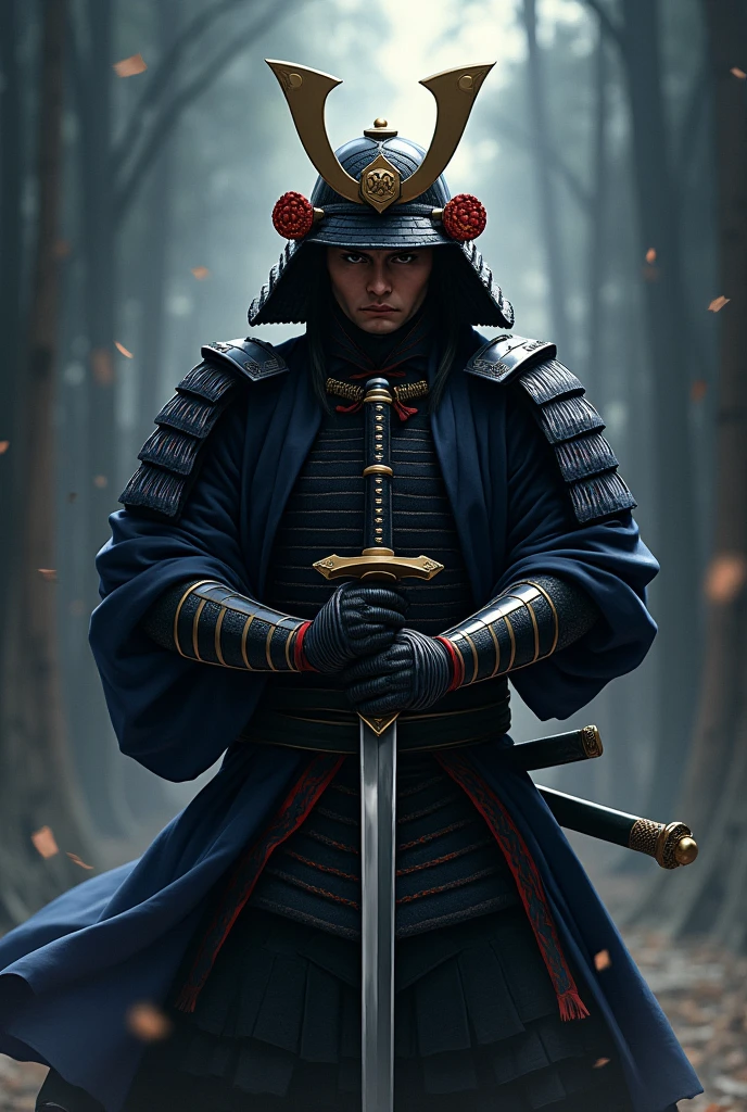 Samurai with sword Anime Style Slightly dark background