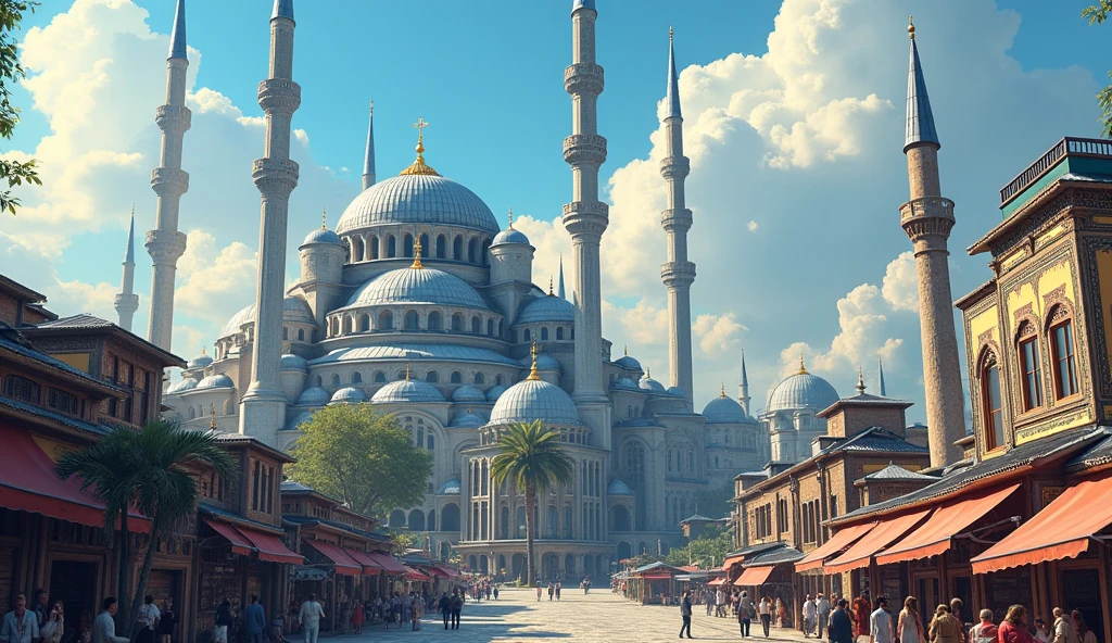 Modern landmarks in Istanbul, such as the Blue Mosque and the Grand Bazaar, reflecting Ottoman influence.