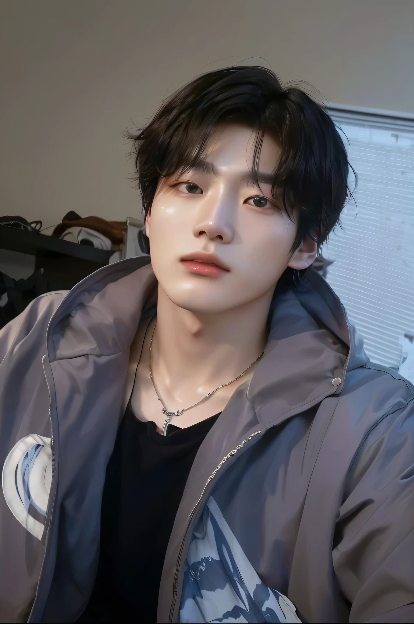 a close up of a person wearing a jacket and a necklace, headshot profile imageture, south korean man, Ulzzang spacious, jung jaehyun, profile image, xqc, Hong Jun Hyung, Tae June Kim, hyung tae, taken at the beginning of 2020, profile imageture 1024px, Jinyoung Shin, half body head shot