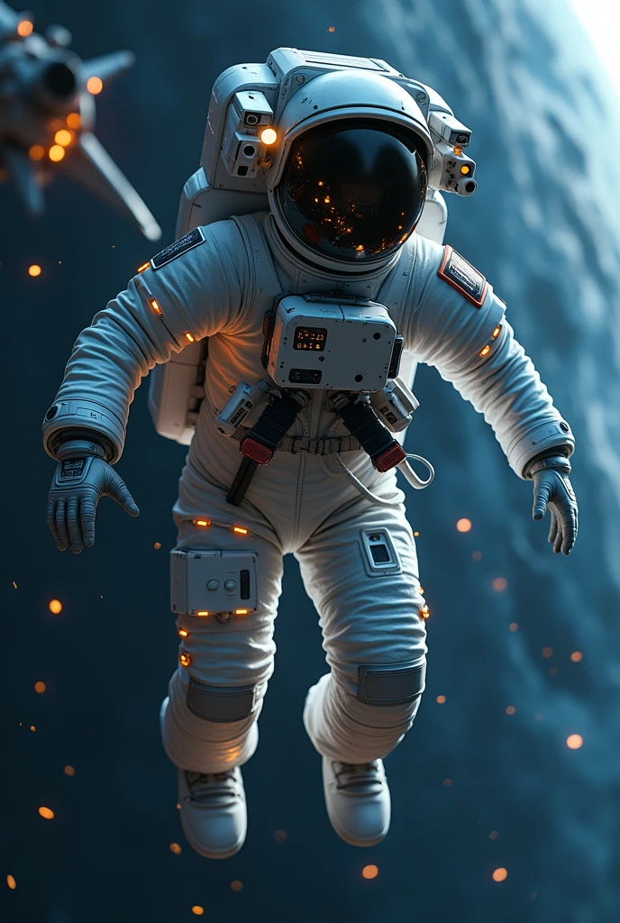 astronaut in space suit flying through the air with a spaceship in the background, beautiful woman in spacesuit, space soldier on mars with a gun, interstellar space suit, science fiction space suit, spacesuit with small led lights, sci fi female character, sci-fi cinematic movie still, movie still 8 k, epic sci-fi character art, epic sci - fi character art
