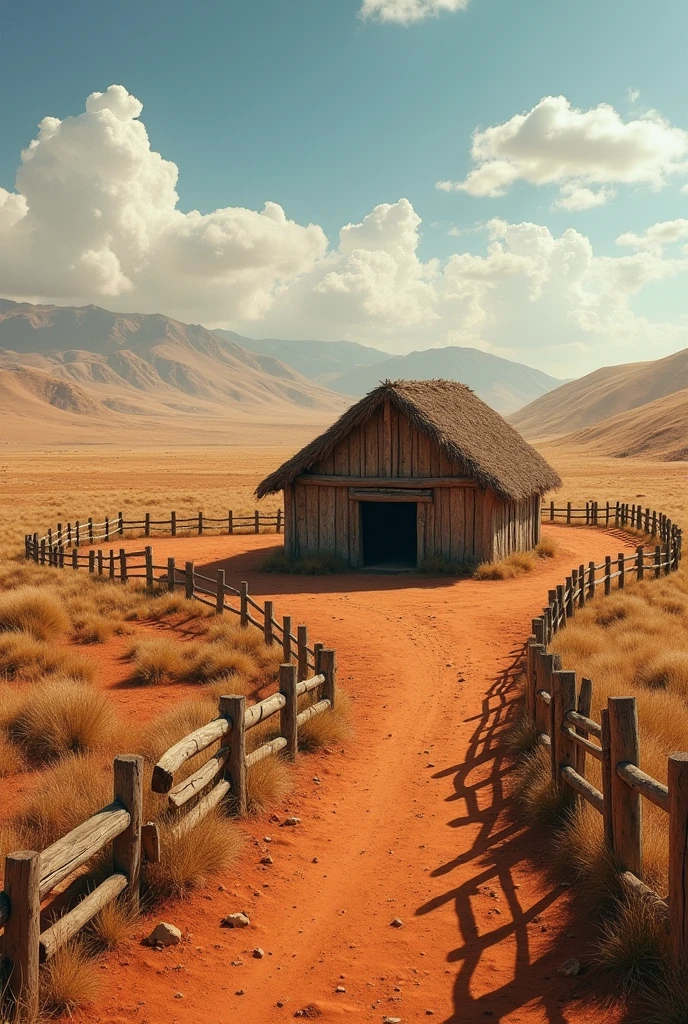 Landscape of the Brazilian northeast backlands with cattle house and fence