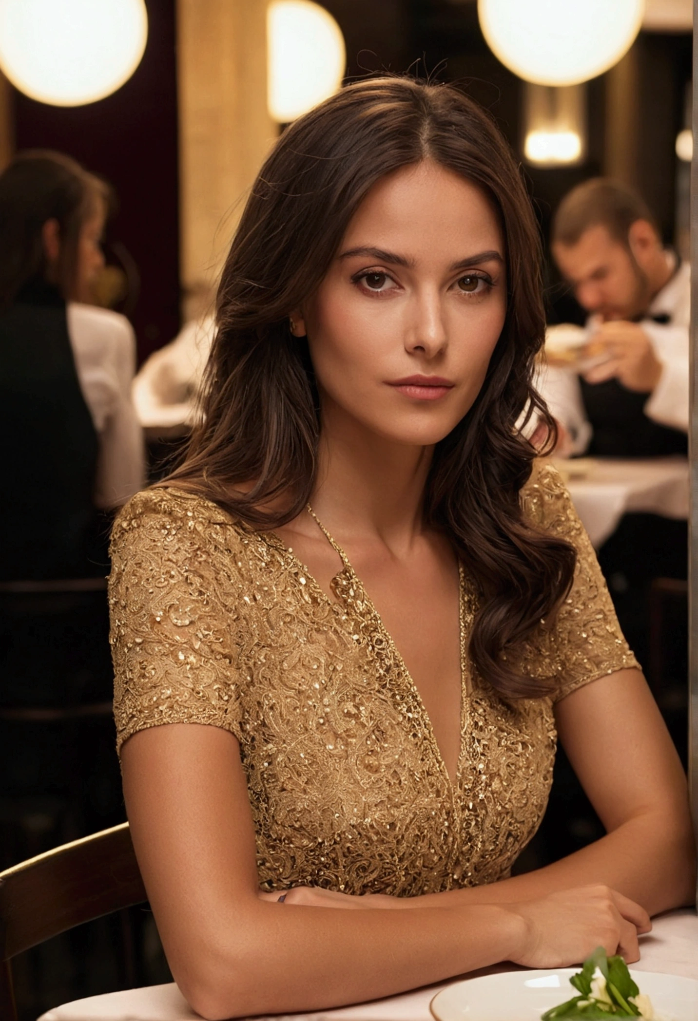 Femme Brune au restaurant 