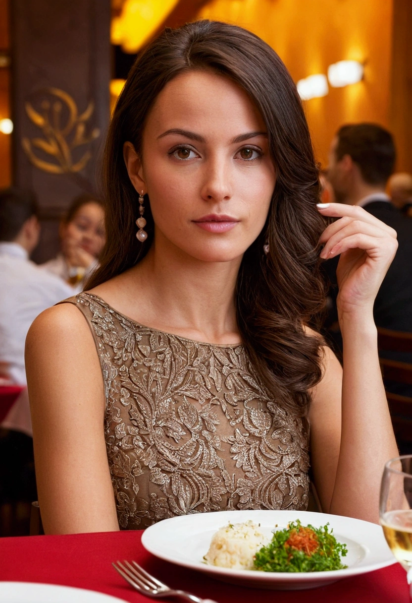 Femme Brune au restaurant 