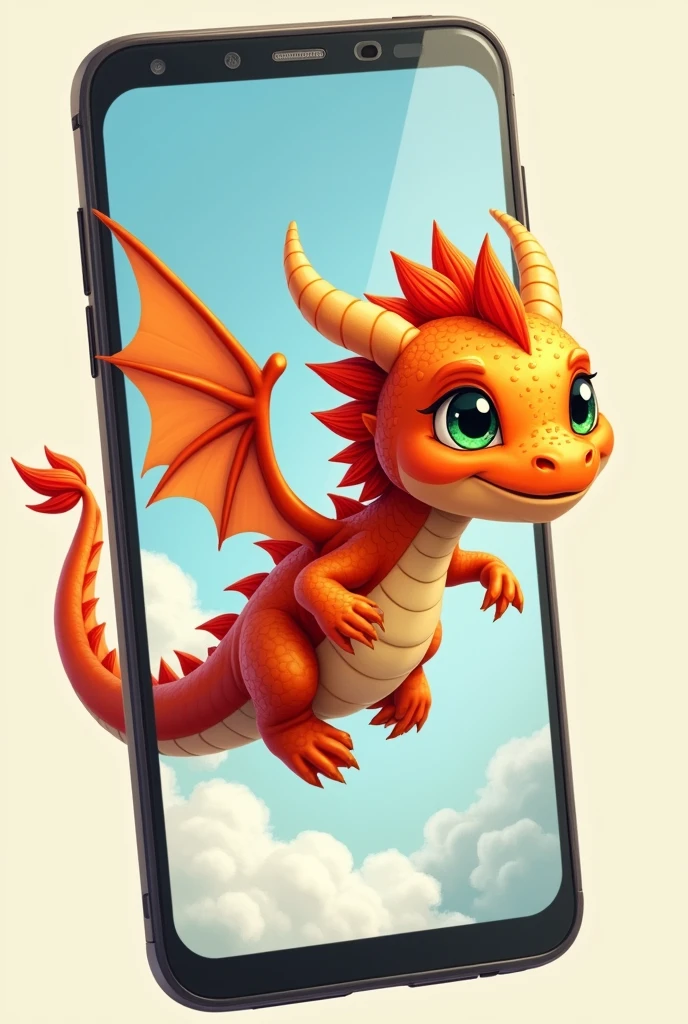 A screen for phone with a cute dragon realistic, clear color with hair dragon ,flying