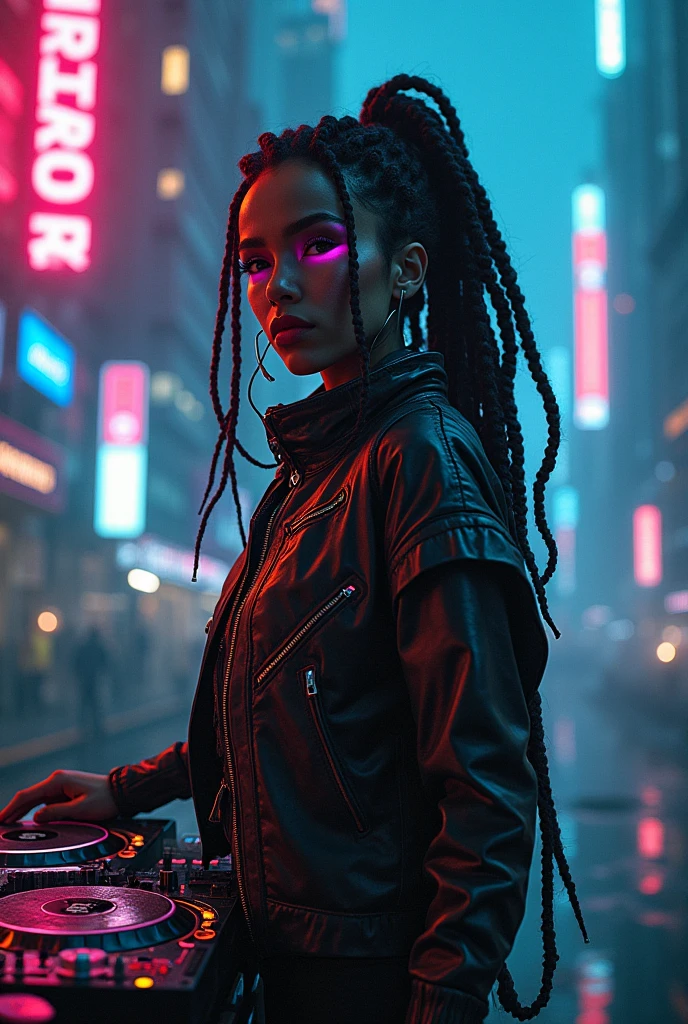 Cyberpunk DJ with dreadlocks