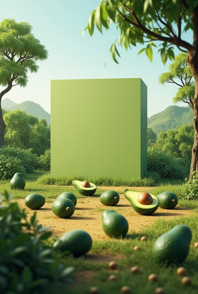 square and an artistic intervention of a piece of land with scattered avocados