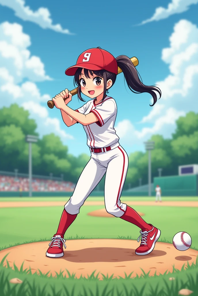 baseball woman cute Anime-style illustrations