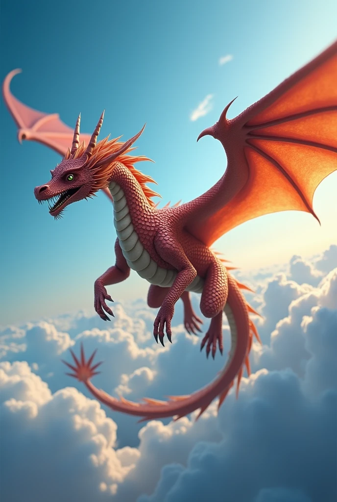 A screen savier for phone with a realistic dragon, clear color with hair ,flying