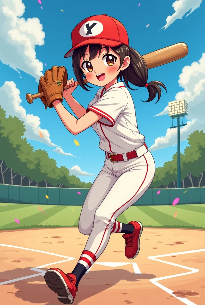 baseball woman cute Anime-style illustrations