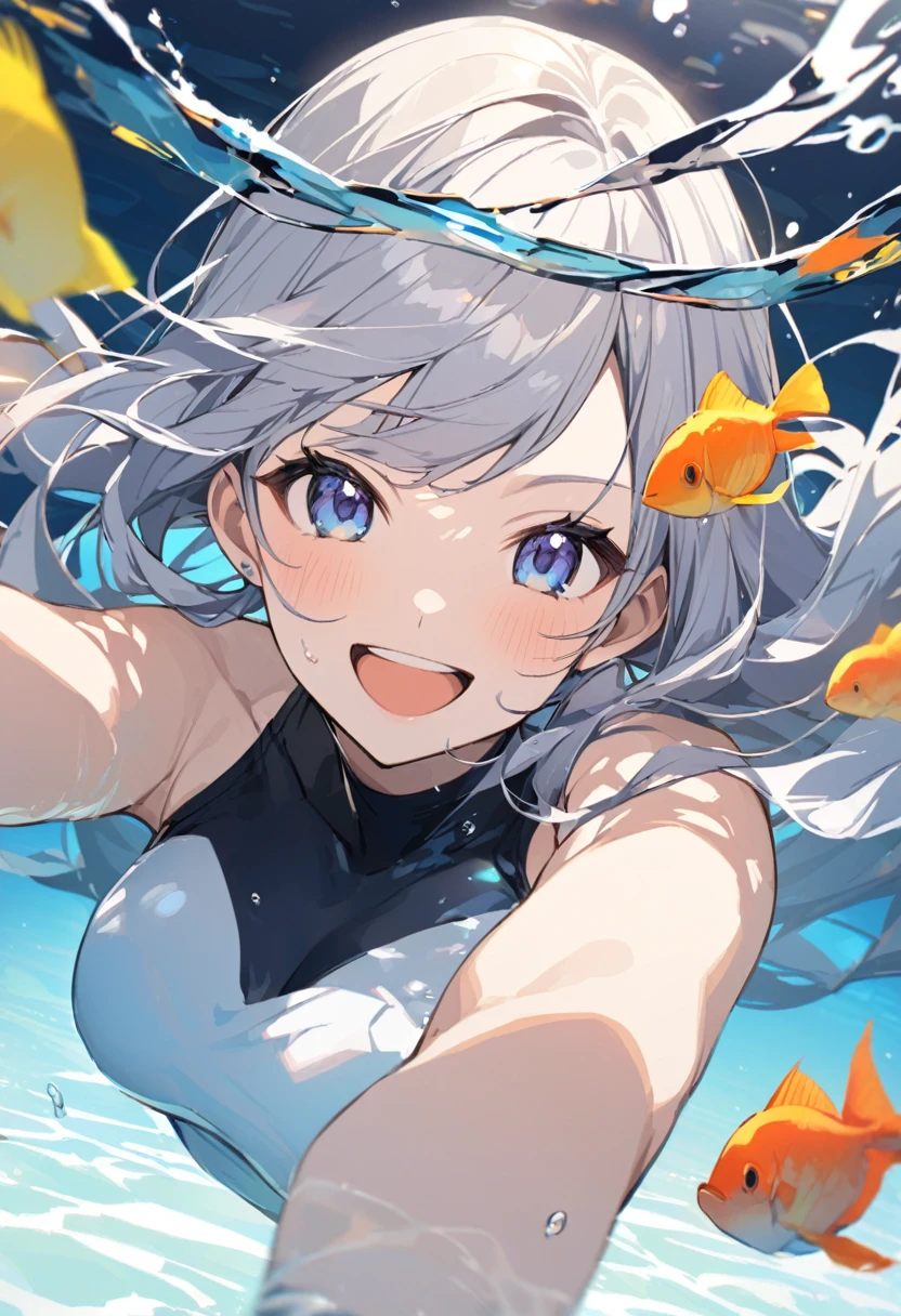 swimming、smile、beautiful girl、Open your mouth