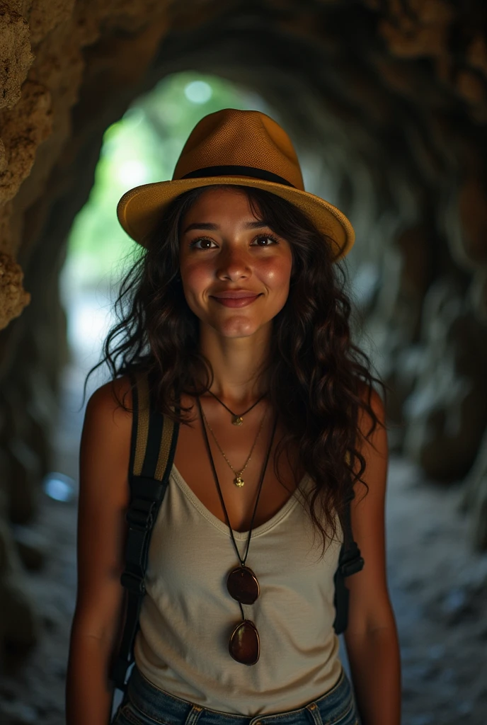 CREATE AN AVATAR OR A PERSON WHO HAS THESE CHARACTERISTICS AND IS A TOURIST Age 20 to 25 years Adventurous They look for instagrammable destinations They prefer short and dynamic experiences They should be wearing tourist clothes, that it is seen that he is ECUADORIAN, who likes adventure, that he is in a mysterious tunnel That his face can be seen That he looks real like a real person