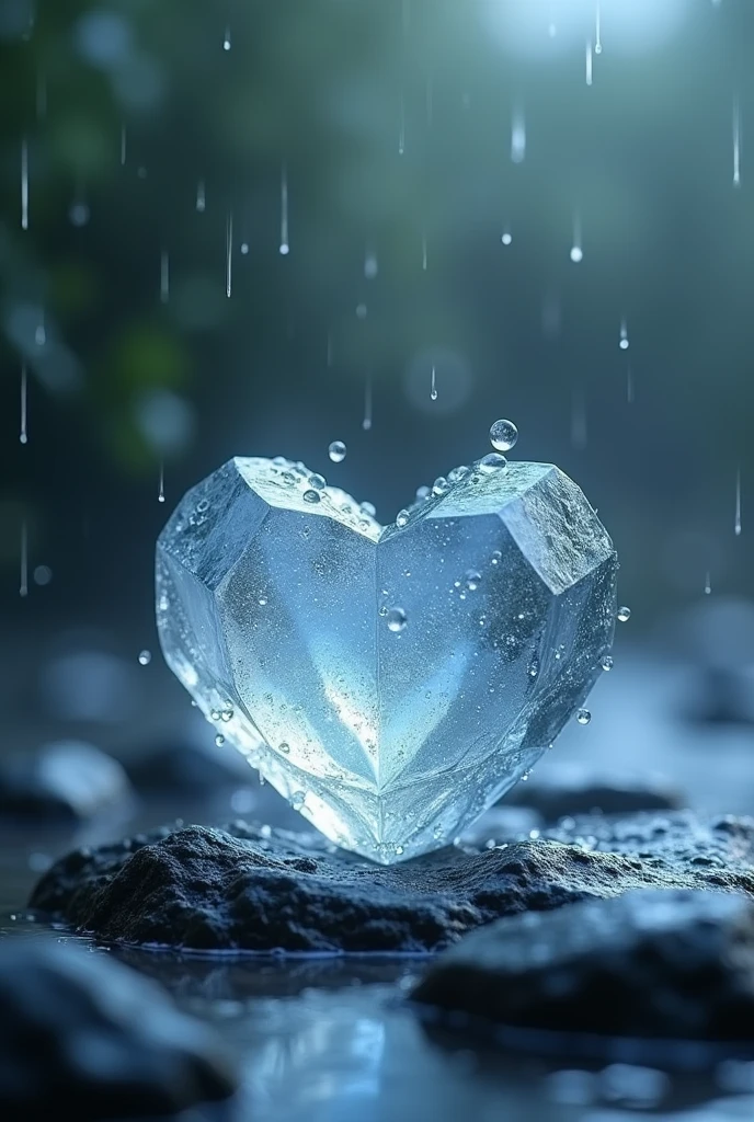 Crystal in the rain as proof of love