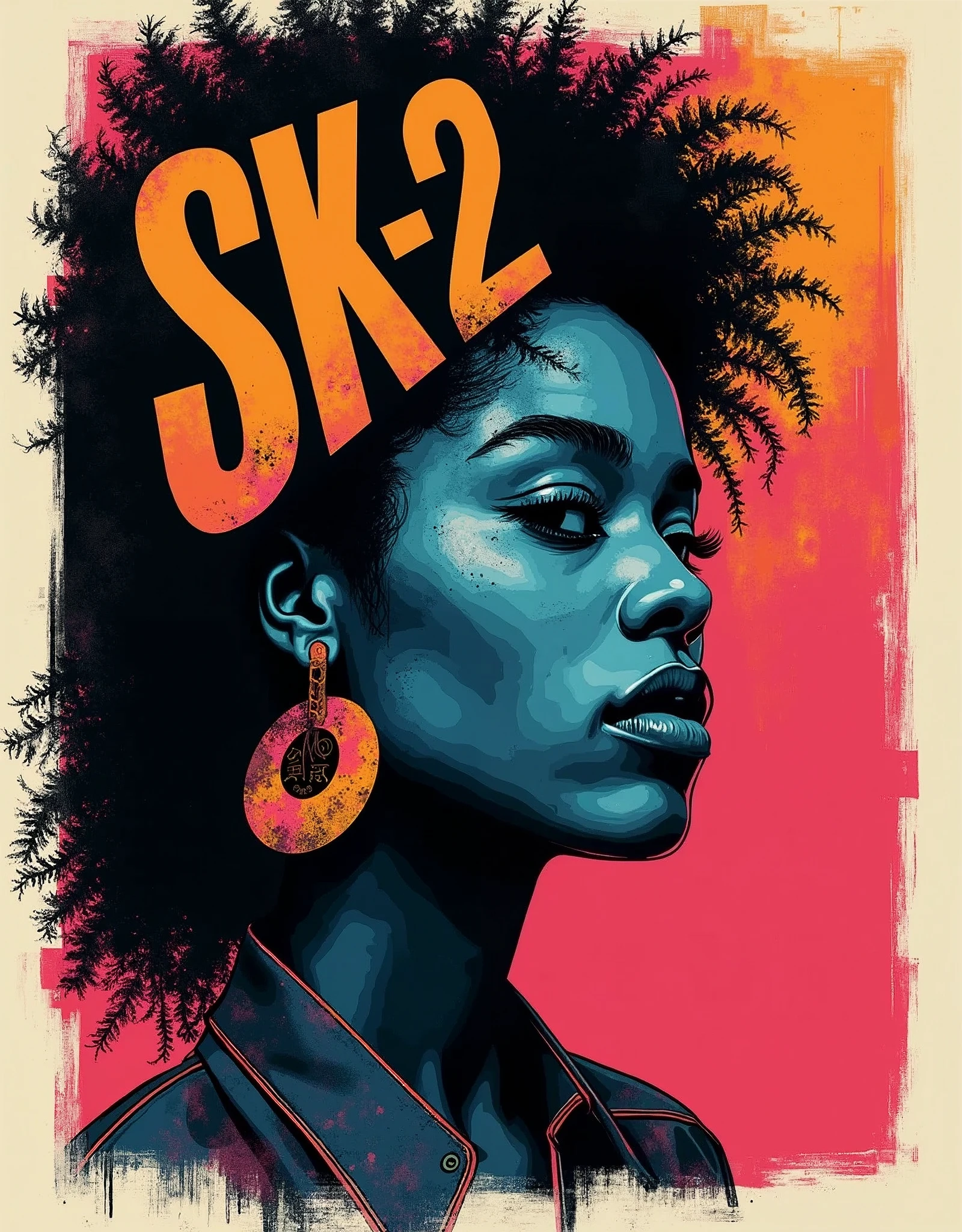 (masterpiece:1.2),(Highest quality),(Very detailed),(Ultra-high resolution),(Best illustrations),8k,wallpaper,Music record jacket design,Acid Jazz,Vector art,Flat Design,Band name"SK-2"Display as text,(The overall design is monochrome with pop colors for the text.:2.0)