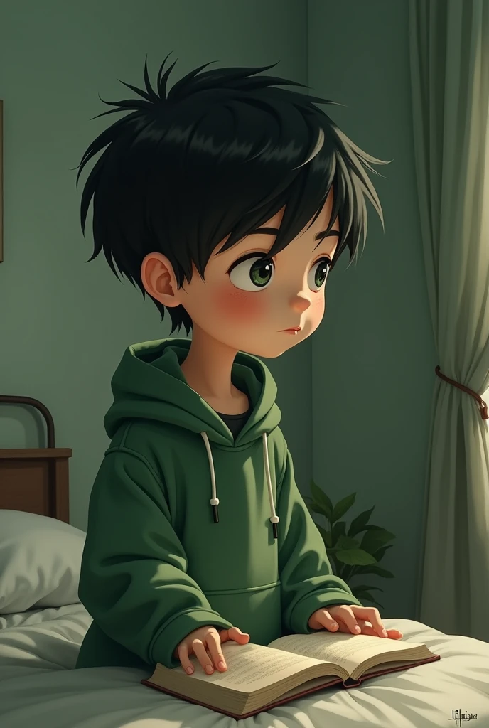 A smart lonely boy whose favorite color is green 