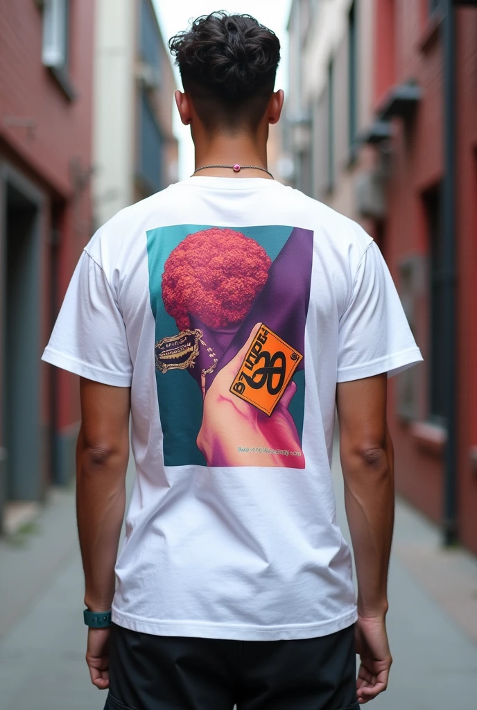 make a white tshirt with a drawing in the back
with a complementary color
streetwear