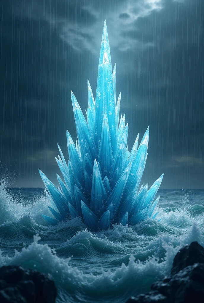 Crystal in the rain as proof of love between the sea and hell a burst of crystals