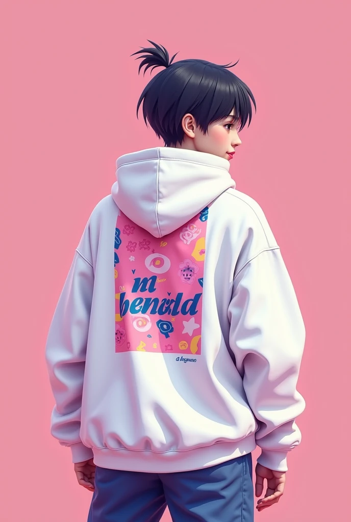 make a white and pink hoodie  with a drawing in the back
   with a complementary color
 streetwear

has to say, The Will to do beyond
