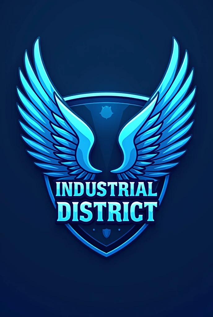 Create a football team crest. in blue color. with angel wings. Club name is Industrial District.