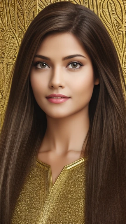 photo realistic woman, woman brown eyes, brown hair, ultrahd, surrealistic style, Egypt angel, demi-dieu, goddess , ultra detailed face, Hieroglyphics