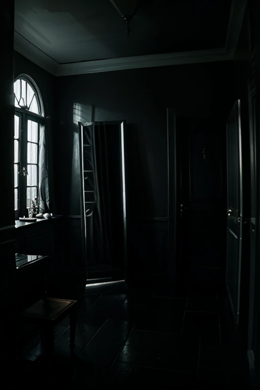 Dark, gloomy house of mirrors