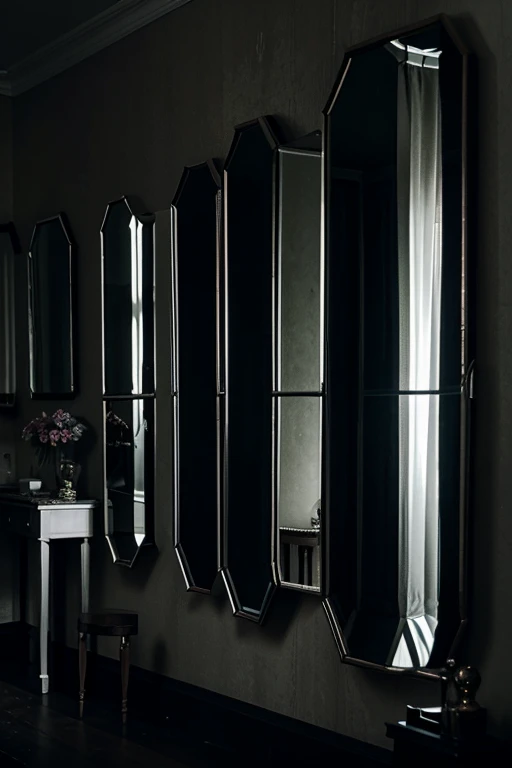 Dark, gloomy house of mirrors