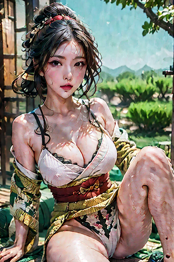 Cinematic images、Sengoku period、（（（Battlefield 1：3）））、（（night、Torch 1：5））、REAL、perfection、8k（（have a long sword））、（（Covered in scars））、desperate look、（（（Dirty with sweat and dirt、1：5）））、（（（（fight））））、Big Breasts、japanese battlefield、（（（armor）））