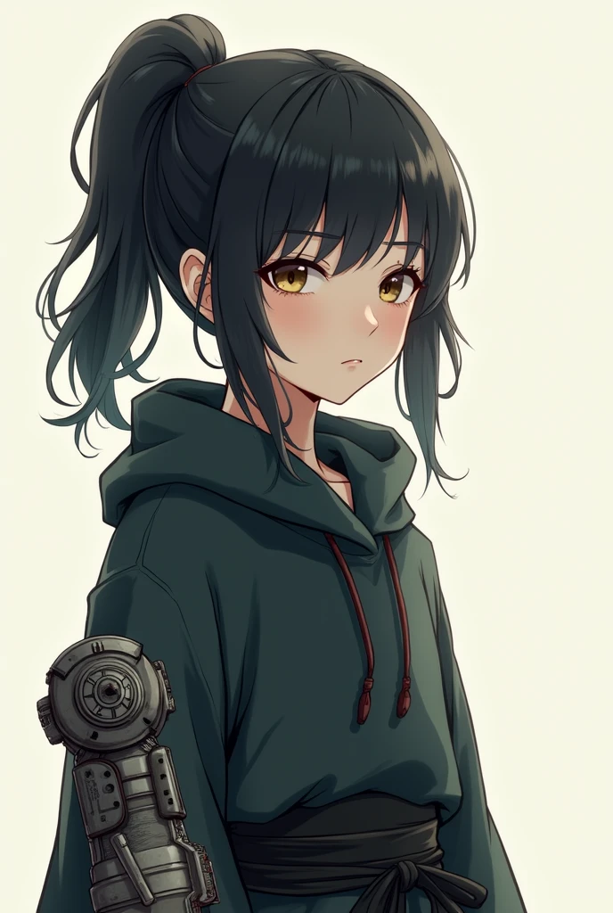 He is an androgynous boy with bangs and a ponytail.。He has droopy eyes and a teardrop mole.。He is a ninja so he has a gauntlet.。