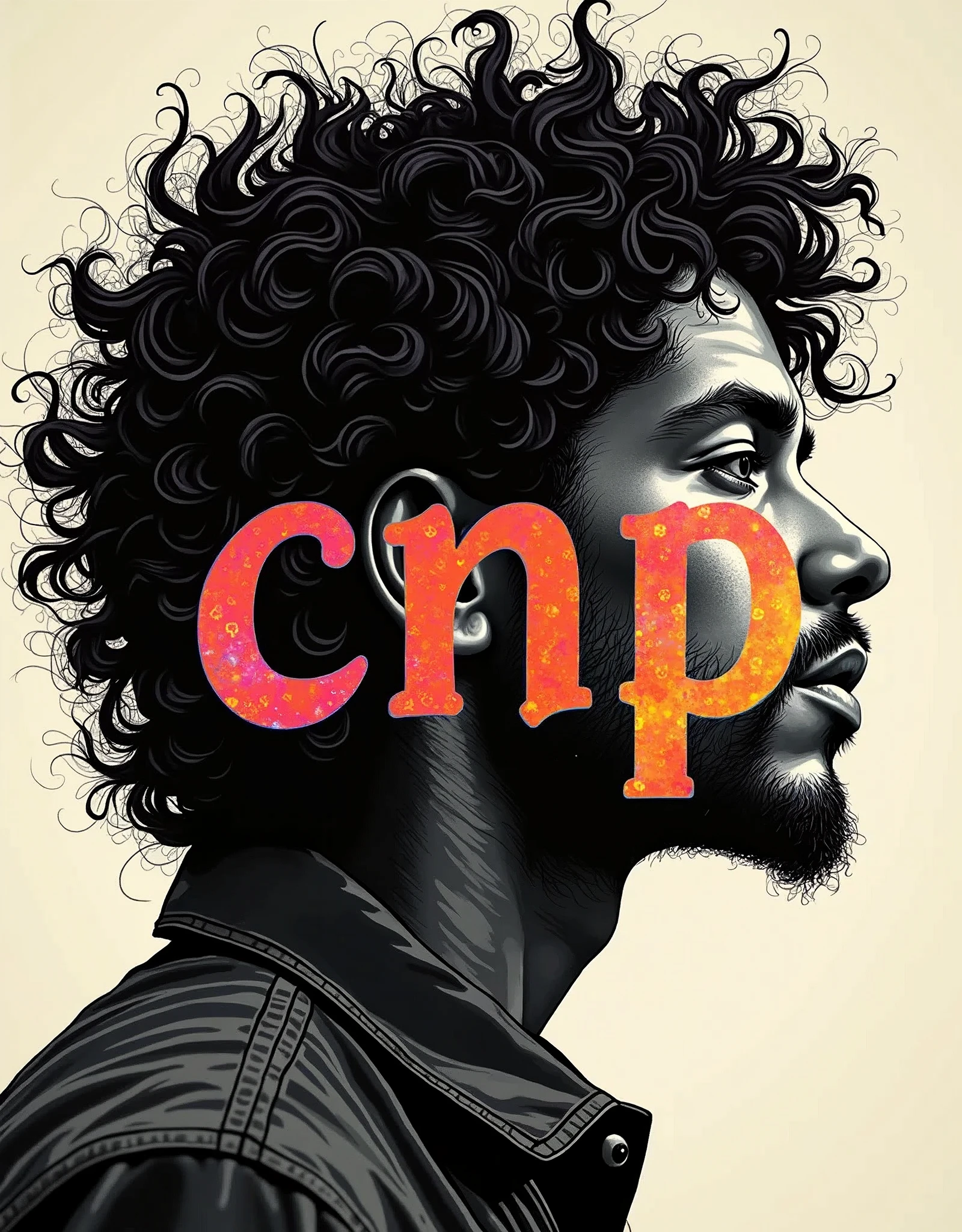 (masterpiece:1.2),(Highest quality),(Very detailed),(Ultra-high resolution),(Best illustrations),8k,wallpaper,Music record jacket design,Acid Jazz,Vector art,Flat Design,Band name"cnp"Display as text,(The overall design is monochrome with pop colors for the text.:2.0)