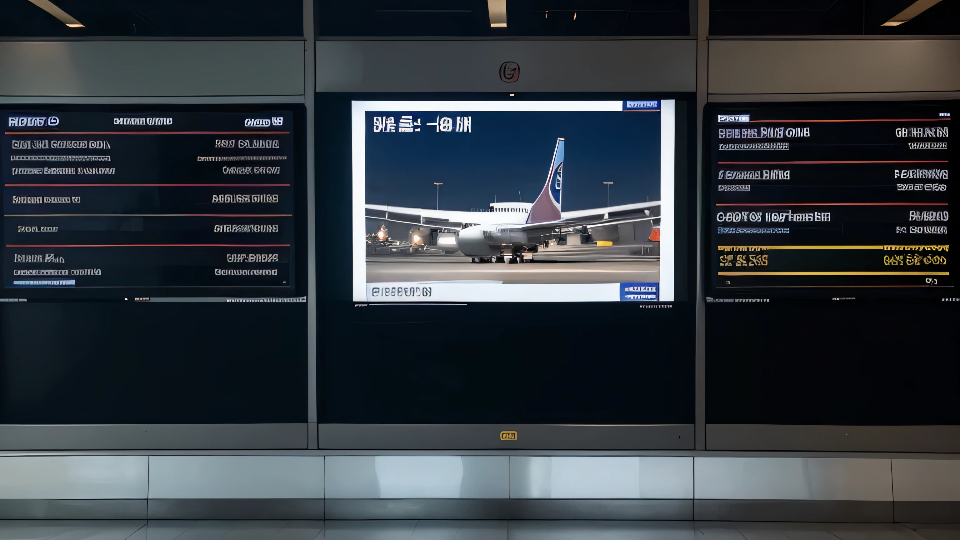 Create a realistic and high-resolution image of a single Flight Information Display System (FIDS) screen at an airport. \ The design should feature a modern, clear layout with black background, and the text should be primarily in white and blue for easy readability. Ensure the display is accurate and realistic, mimicking the look and feel of actual airport screens. just one screen. just one display