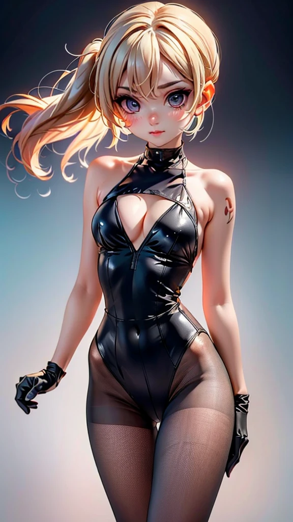 Open_Lingerie, wearing Open_Lingerie, jackerman, Eve, black pony tail hair, hair bang, brown eye, white skin, nice body, slender, nice booba, narrow waist, nice leotard, glove